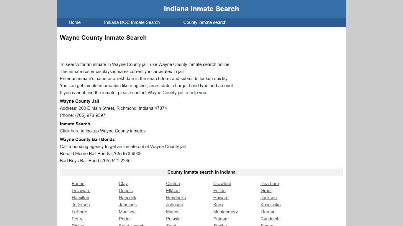 Wayne County Jail Inmate Search - Indiana Inmate Search