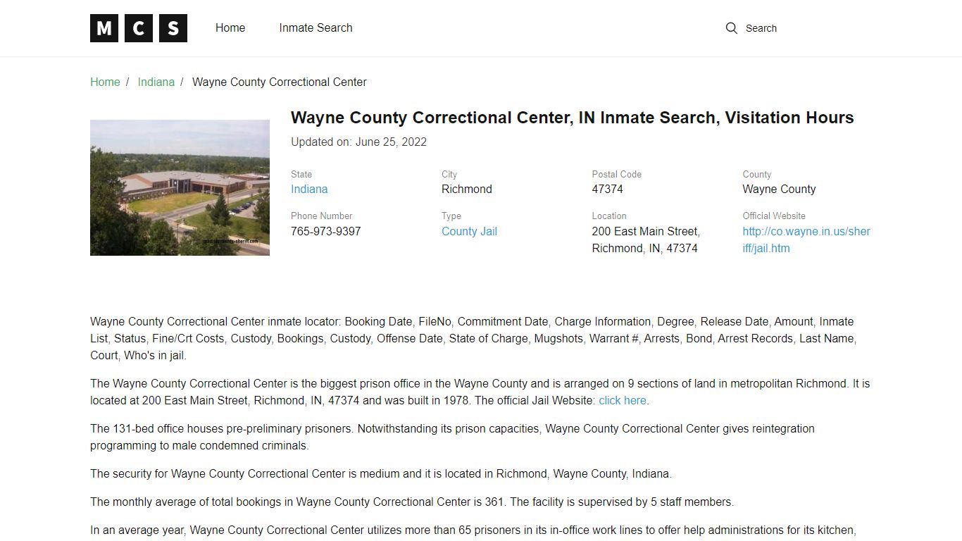 Wayne County, IN Jail Inmates Search, Visitation Rules